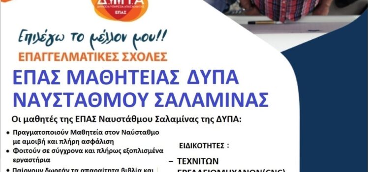 ΕΙΣΑΙ 15-29 ΕΤΩΝ; ΨΑΧΝΕΙΣ ΕΠΑΓΓΕΛΜΑ ΜΕ ΜΕΛΛΟΝ; ΕΛΑ ΣΤΗΝ ΕΠΑ.Σ. ΝΑΥΣΤΑΘΜΟΥ ΣΑΛΑΜΙΝΑΣ ΤΗΣ Δ.ΥΠ.Α.!