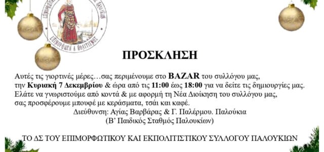 Επιμορφωτικός & Εκπολιτιστικός Σύλλογος Παλουκίων. Χριστουγεννιάτικο BAZAAR